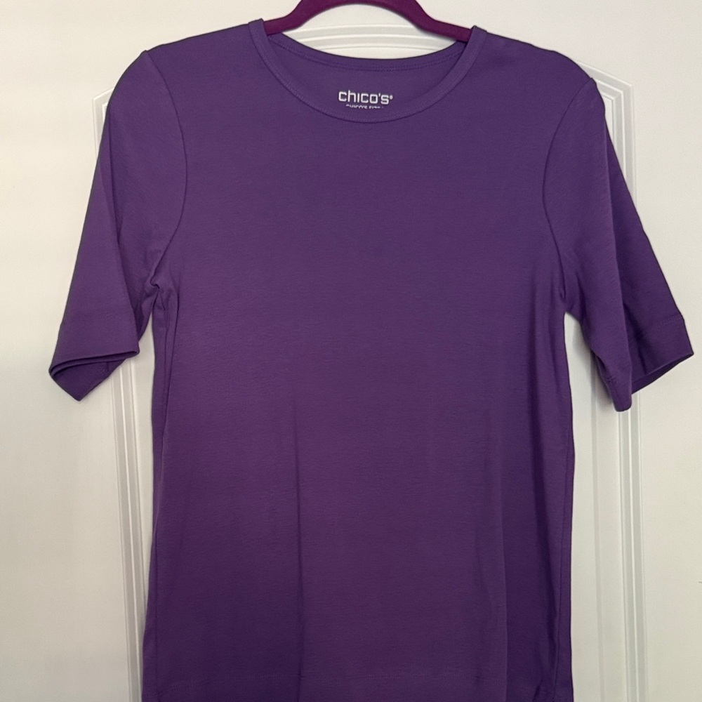 Chico's  Short Sleeve Crew Neck Shirt in Deep Purple